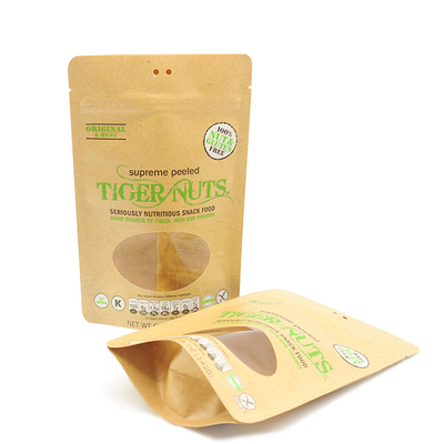 Recyclable zipper 50g window doypack brown paper bag with handles Sri Lanka Ceylon tea pouch