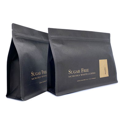 Custom Black Moisture Proof Printing Kraft Paper Stand Up Flat Bottom Bag Coffee Plastic Packaging Square Pouch With Zipper