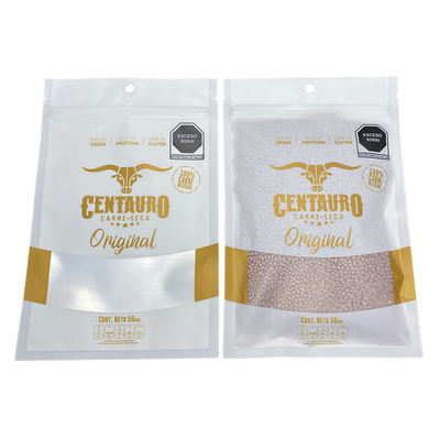 Custom Frosted Shiny Gold Barrier Ziplock Flat Pouch With Window Jerky Tote Bag