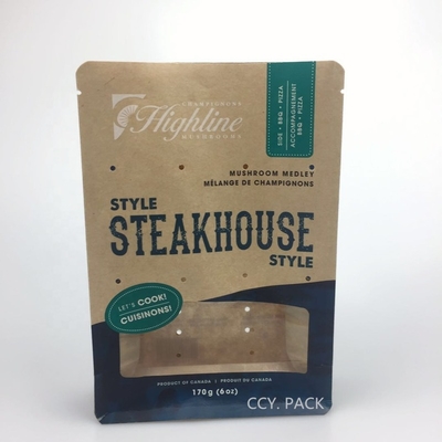 Recyclable Steak Snacks Biodegradable Packaging Paper Bag With Window Flat Bottom Pouch