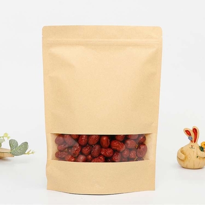 Stand Up Pouch Kraft Zip Lock Stand Custom Resealable Bag Wrapping Pouch Wrapping Paper Tea Coffee Snack Pouch For Food With Window