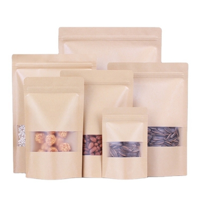 Moisture Proof Recycle Biodegradable Zipper Bag Suitable For Tea Snack Dried Fruit Stand Up Pouch Kraft Paper Packing Bag For Food Package