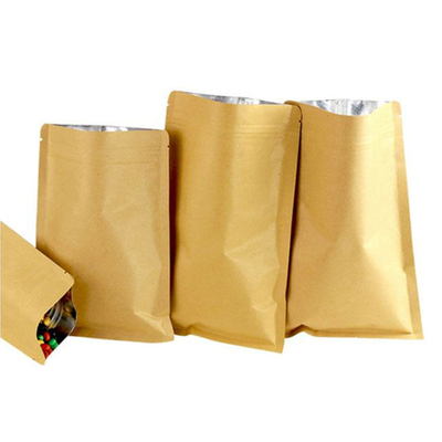 Disposable Custom Biodegradable Stand Up Kraft Paper Pouches With Ziplock And Bottom Gusset For Coffee Snack Food Packaging Bag